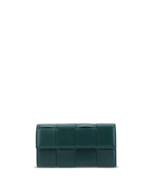 Bottega Veneta Green Maxi Intrecciato Flap Long Wallet