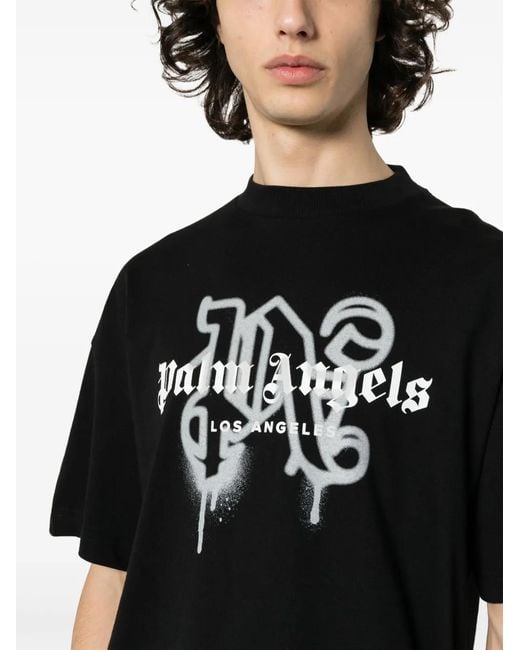 Palm Angels Black Monogram Spray City T-Shirt Los Angels for men