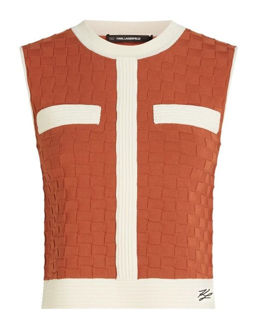 Karl Lagerfeld Orange Haut Sans Manches À Liserés Contrastants