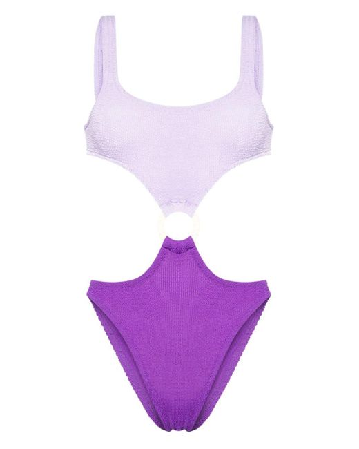Mc2 Saint Barth Purple Laurel Shirred Swimsuit