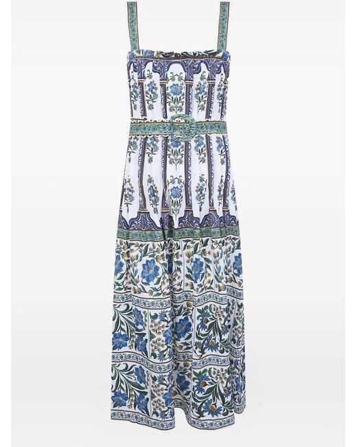 Farm Rio Blue Sleeveless Belt Maxi Dress