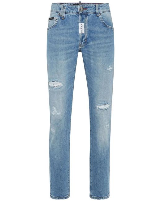 Philipp Plein Blue Distressed Skinny Jeans for men
