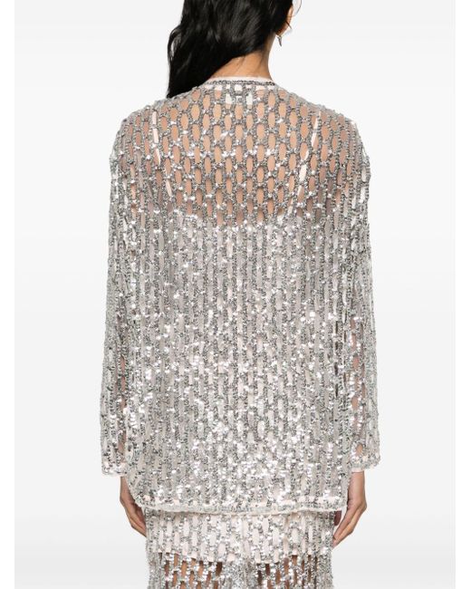 Forte Forte Semi-sheer Construction Open-work Sequined Jacket in het White