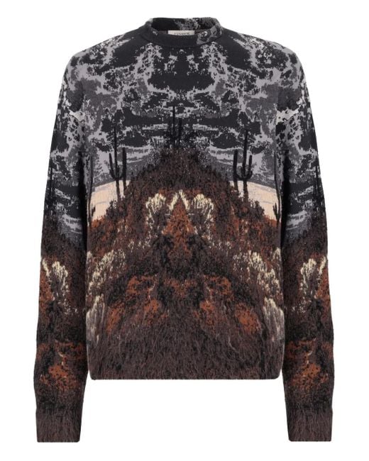 Laneus Gray Patterned-Jacquard Sweater