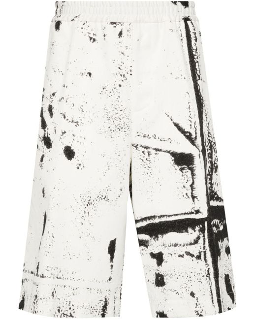 Alexander McQueen White Abstract-print Twill Shorts for men