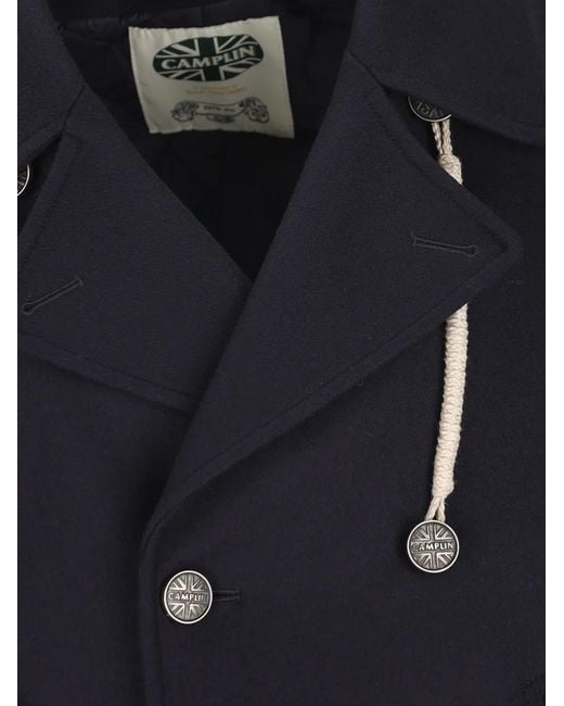 Camplin Blue Double-Breasted Logo-Button Coat for men