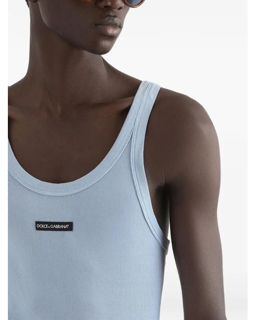 Dolce & Gabbana Blue Cotton Tank Top With Print for men