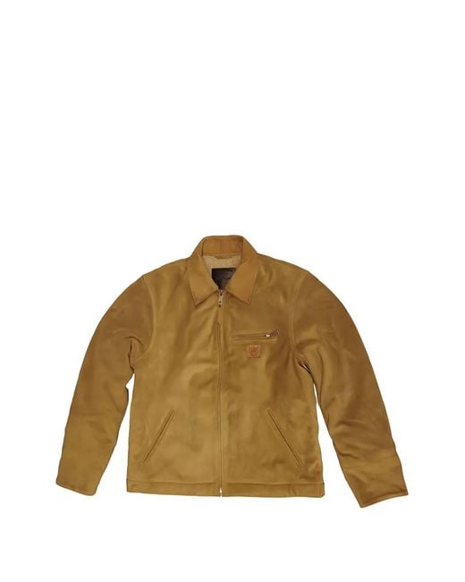 HTC Natural Terry Logo-Patch Suede Jacket for men