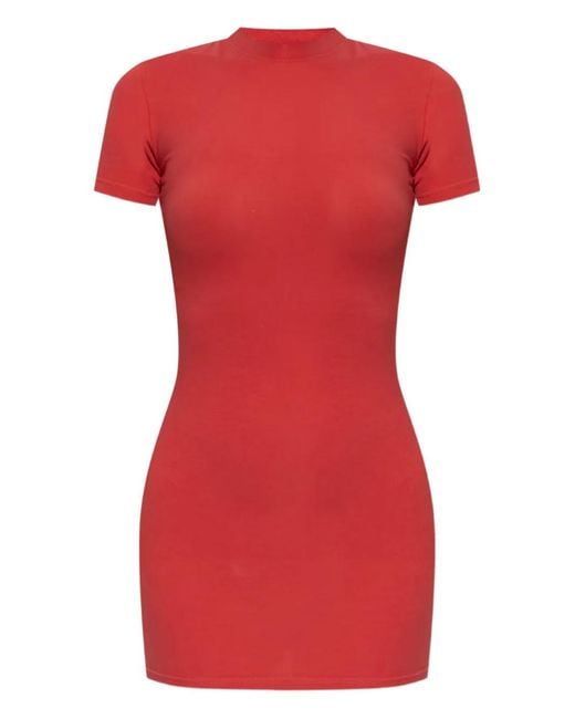Balenciaga Red Short-Sleeve Crew-Neck Mini Dress