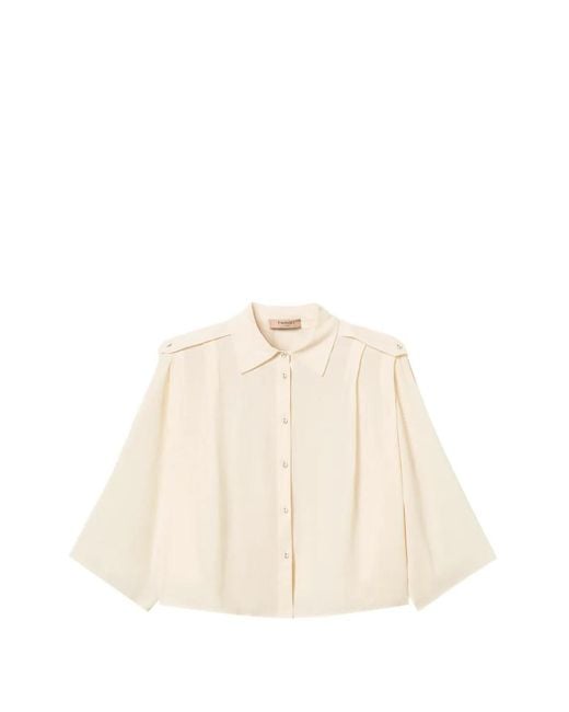 Twinset Natural Crêpe De Chine Cropped Shirt