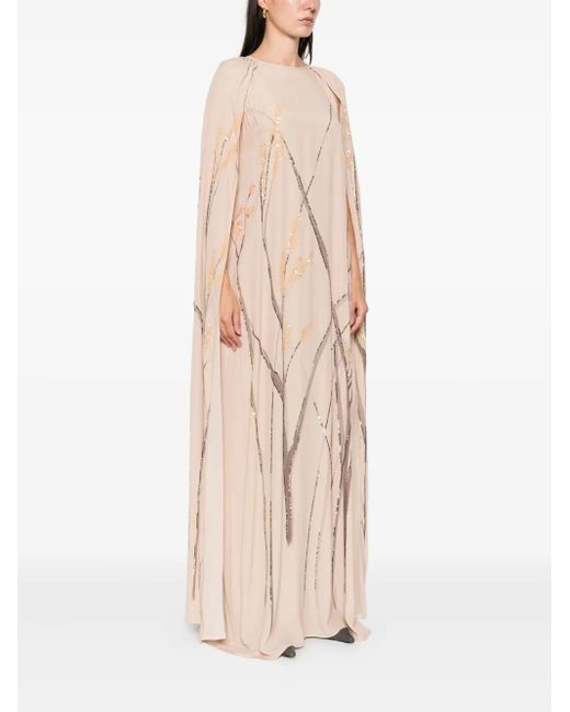 BERNADETTE Natural Minnie Embroidered Cape Maxi Dress