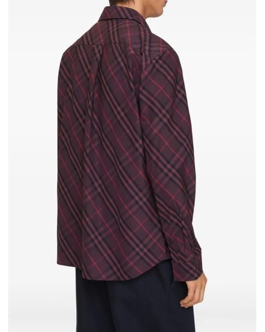 Burberry Purple Check Cotton Shirt for men
