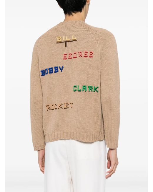 Bode Natural Embroidered Wool Cardigan for men