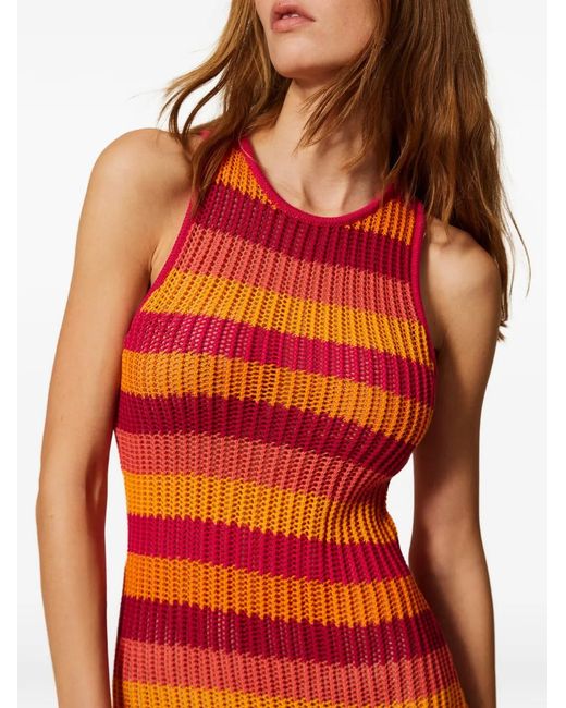 Twinset Red Robe Mi-Longue En Maille À Rayures