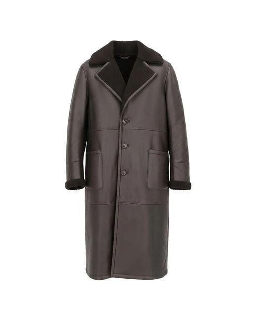 Isaia Gray Shearling-Collar Single-Breasted Coat for men