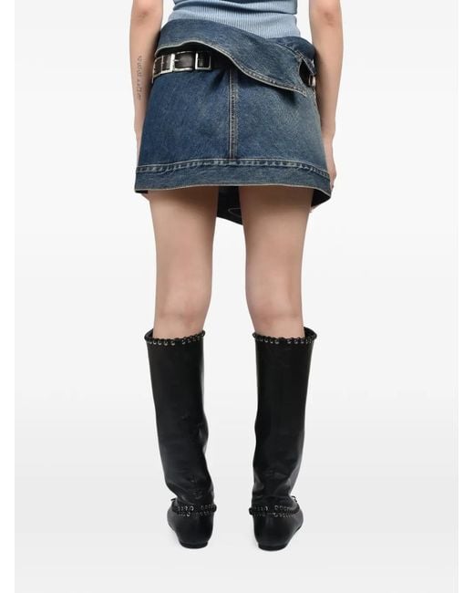 August Barron Blue Belted Asymmetric Mini Skirt