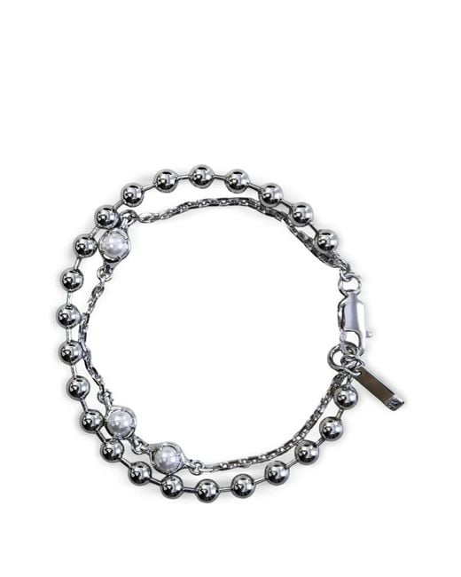SWEETLIMEJUICE Metallic Pearl-Embellished Double-Chain Bracelet