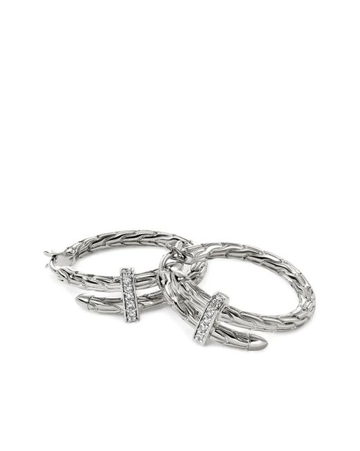 John Hardy White Sterling Small Spear Diamond Hoop Earrings