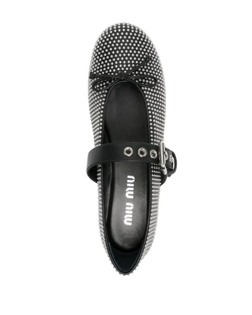 Miu Miu Black Embellished Leather Ballet Flats