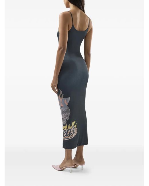 Gcds Blue Midi Dress With Graphic Print