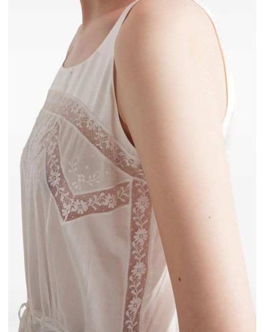Prada White Batiste Embroidered Midi Dress