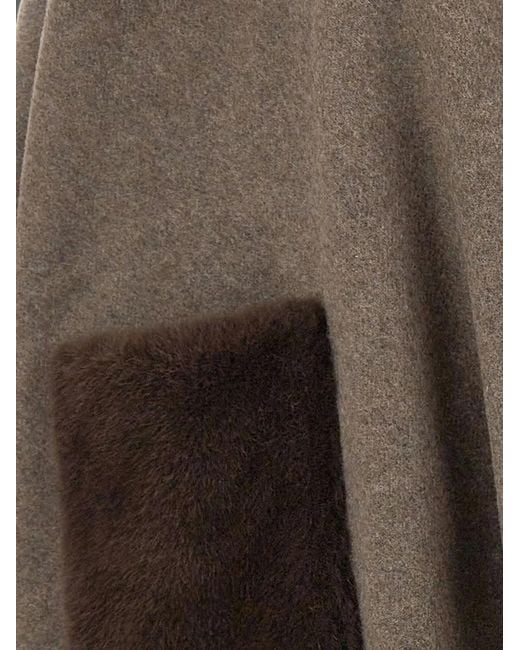 Gran Sasso Brown Faux-Fur Pocket Fringed-Hem Cape