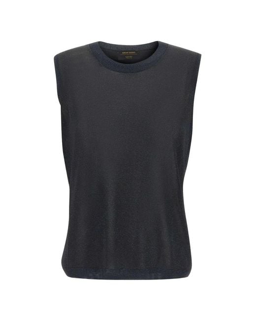 Gran Sasso Blue Lurex-Knit Sleeveless Top