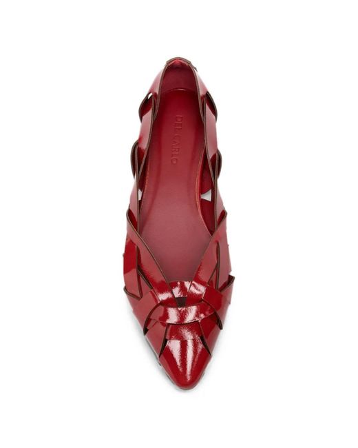 Roberto Del Carlo Red Woven Patent-Leather Ballet Flats
