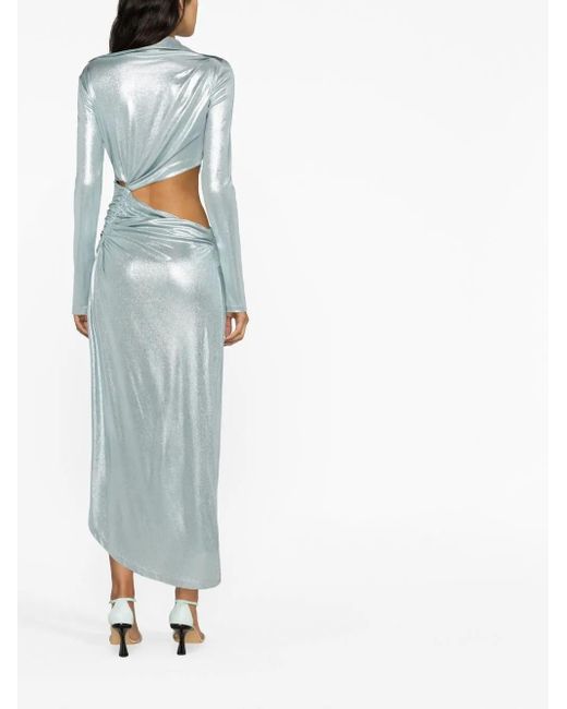 Off-White c/o Virgil Abloh Blue Metallic Draped Midi Dress