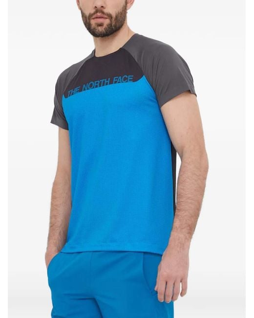 The North Face Blue Logo-Print Panelled T-Shirt for men