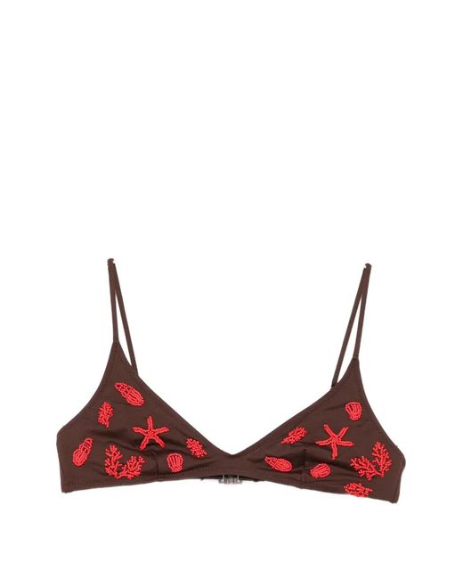 Mc2 Saint Barth Red Paloma Bead-Embellished Triangle Bikini Top