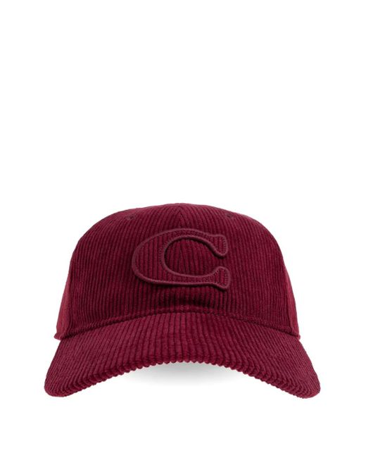COACH Red Signature-Patch Corduroy Cap