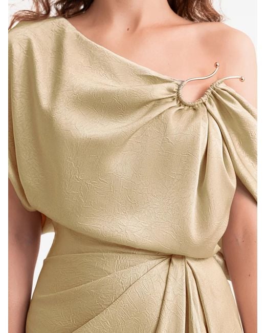 Gemy Maalouf Metallic Buckle Asymmetrical Draped Maxi Dress