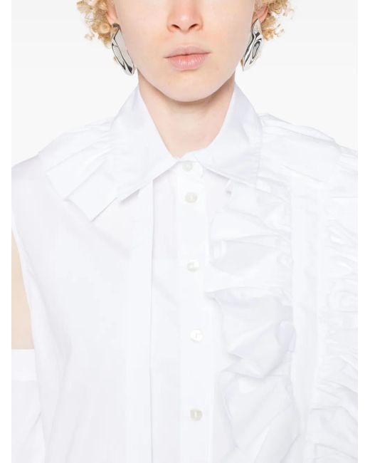Faith Connexion White Ruffle-Detail Poplin Shirt