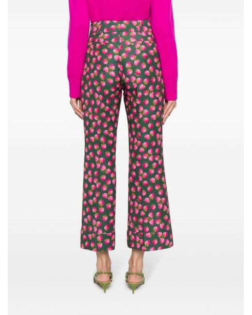 LaDoubleJ Red Hendrix Fruit-print Cropped Trousers
