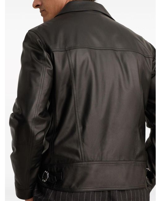 Brunello Cucinelli Black Layered Leather Bomber Jacket for men