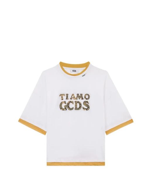 Gcds White Graphic Crew-Neck T-Shirt for men