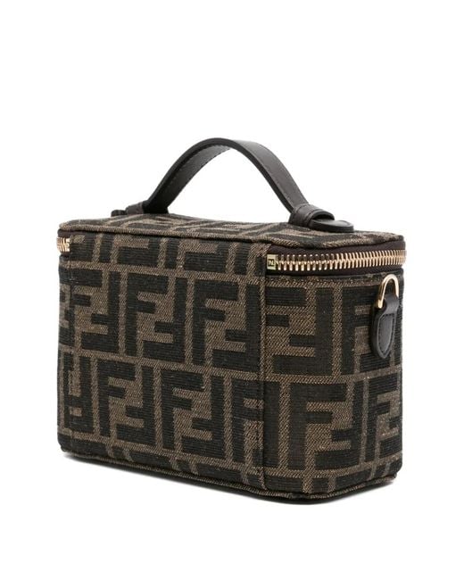 Fendi Black Vanity Ff-Pattern Top-Handle Mini Bag
