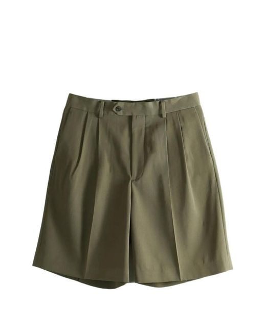 Auralee Green Pleated Gabardine Shorts for men
