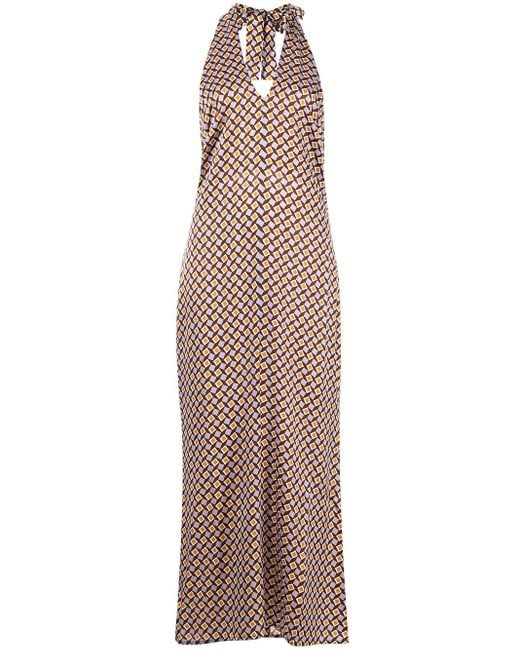 Reformation Brown Lille Geometric-print Silk Dress