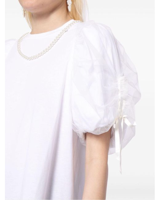 Simone Rocha White Puffärmel-T-Shirt mit Perlenkette