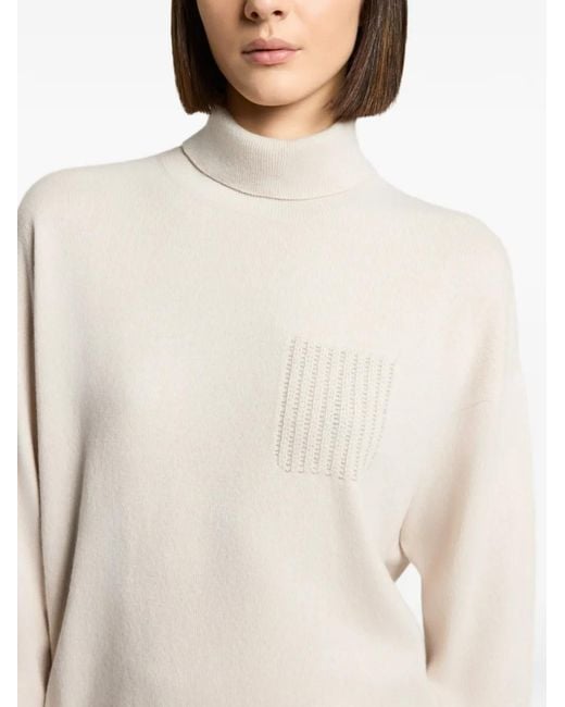 Peserico White Patch-Pocket Roll-Neck Jumper