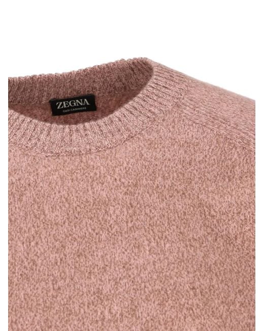 Zegna Pink Ribbed Crew-Neck Sweater for men