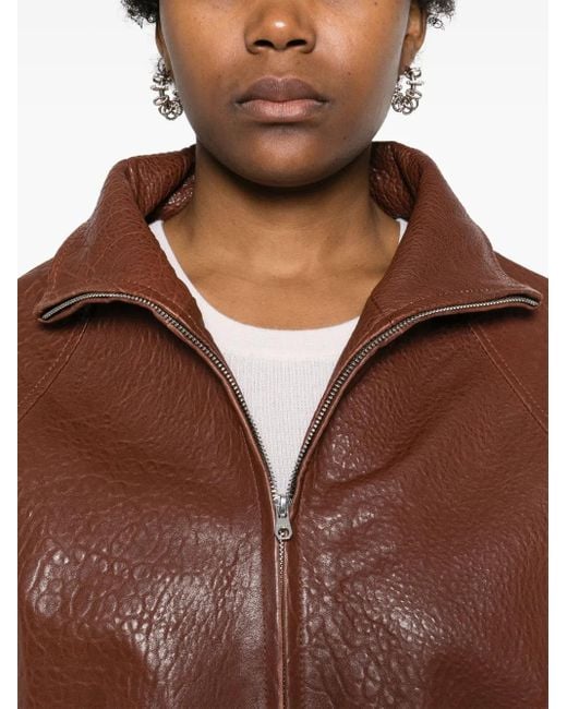 Sandro Brown Zip-Up Leather Jacket