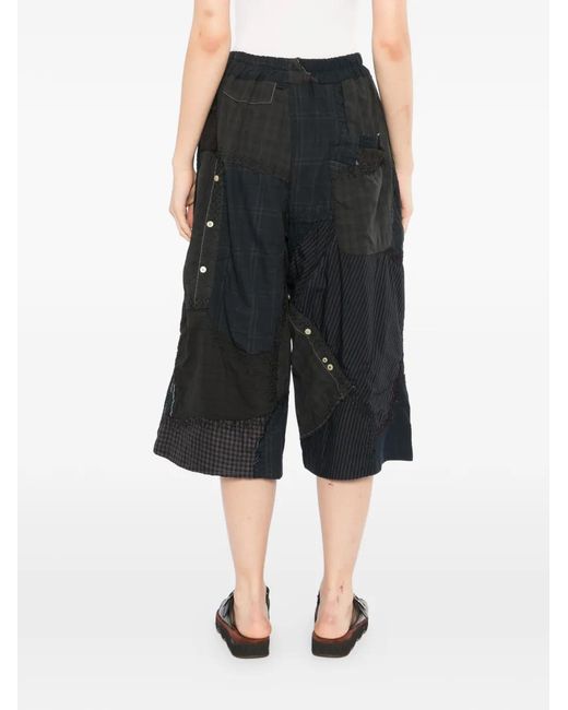 By Walid Black Patchwork Drawstring Shorts