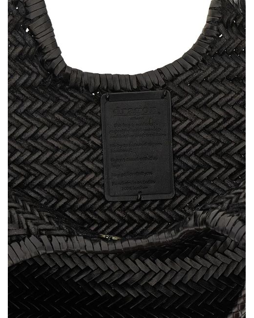 Dragon Diffusion Black Big Nantucket Woven Leather Shoulder Bag