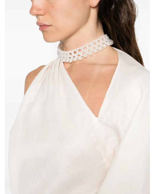 Self-Portrait White Draped-Sleeve Top