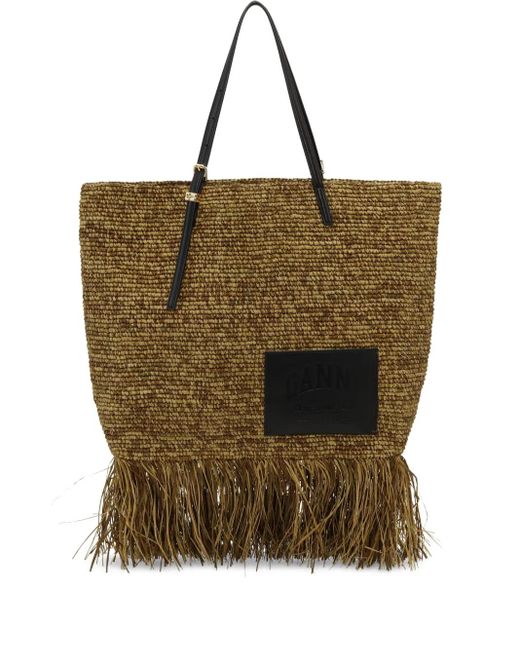 Ganni Metallic Raffia Tote Bag
