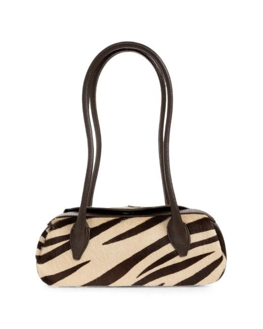 Yuzefi Black Oyster Zebra-Print Shoulder Bag