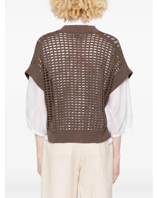 Peserico Brown Open-Knit Cardigan